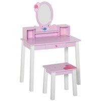 Solid Wood Kids Vanity Dressing Table & Stool Set - Pink, Easy-Clean, Compact Storage