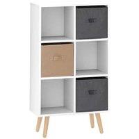 Freestanding 6 Cube Modular Storage Cabinet with 3 Removable Fabric Drawers, White Wood, 30kg Capacity