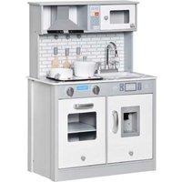 Kids Kitchen Playset with Lights & Sounds - Educational Wooden Toy - Ages 3-6 - Grey