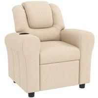 Kids Recliner Chair - PU Leather, Footrest, Cup Holder, Ergonomic, Beige - Children's Armchair Ages 3-6
