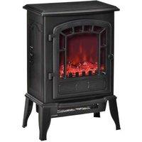 Freestanding Electric Fireplace Stove with Adjustable Flame, 1000W/2000W, Black - Compact Heater for Home & Office