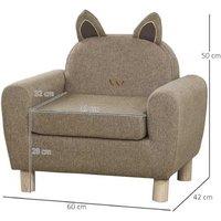 Kids Linen Armchair Sofa - Toddler Chair, Ear Back, Brown, Sturdy Wood, 1-3 Years