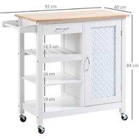 White MDF & Steel Kitchen Storage Cart with Drawer, Wheels & Embossed Panel - Compact Utility Island