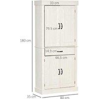 White Wood Kitchen Cupboard Storage Cabinet, 4 Doors, Drawer, Shelves, 180cm - Modern Organiser