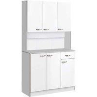 Modular Kitchen Cupboard Storage Unit - 6 Doors, Drawer, Shelves, Countertop, White Wood