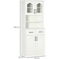 White Wooden Kitchen Cupboard Storage Unit - 2 Shelves, 2 Drawers, 168cm, Modern Modular Pantry