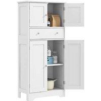 White Kitchen Storage Cupboard - Modern Pantry Cabinet with Drawer & Adjustable Shelf, Particleboard