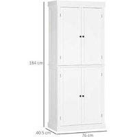 Freestanding Modular Kitchen Cupboard, 4-Door, 6-Tier Storage, White MDF