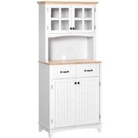 Freestanding Wooden Kitchen Cupboard with Framed Glass Doors & Drawers - Coastal Storage Unit