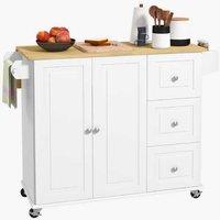 Wooden Kitchen Island Storage Trolley with Drop Leaf, Drawers & Wheels