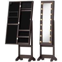 Freestanding Mirror Jewellery Cabinet with LED Lights - MDF Storage Organiser