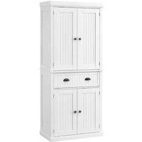White Wood Kitchen Storage Cabinet with Drawer & Adjustable Shelves - Tall Modular Pantry Cupboard