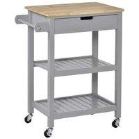 Kitchen Storage Trolley Cart with Drawer, Wheels & Rubberwood Top - Multi-Function Island Cabinet