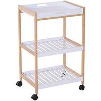 Kitchen Storage Trolley, Bamboo & MDF, 3-Tier, Lockable Wheels, 463574.5cm, Minimalist White