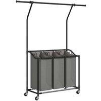 Metal & Oxford Fabric Rolling Laundry Sorter Basket with 3 Bags, Lockable Wheels, Hanging Rail, 126L Capacity - Industrial Grey Storage Solution | Wow