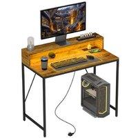 Ergonomic Gaming Desk Chair - LED Lighting, Power Outlets, Rustic Style