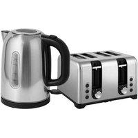 Kettle & Toaster Set, Rapid Boil 1.7L 3000W, 4-Slice, Sleek Silver Kitchen Appliances