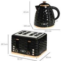 Sleek Black Kettle & 4-Slice Toaster Set, Rapid Boil, 1.7L Capacity, Otter Thermostat
