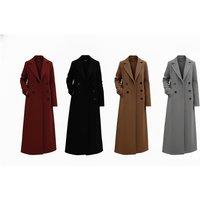 Unisex Black Woolen Warm Double Breasted Maxi Coat - 5 Sizes & 4 Colours