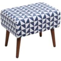 Chic Mid-Century Ottoman with Blue Lattice and Walnut Rubberwood Legs