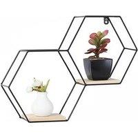 Modern Hexagon Wall Shelf with Durable Iron Frame and Two Tiers