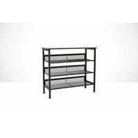 4-Tier Mesh Shoe Rack with Rust-Proof Frame and Wooden Top Shelf