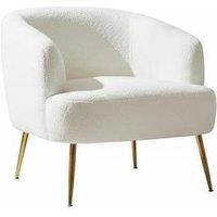 Cloud-Soft White Teddy Fabric Armchair with Gold Metal Legs, Modern Style