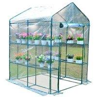 1.43m Walk-In Steel Frame Greenhouse with Shelving - Weatherproof PVC Cover, Compact Garden Storage