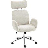 Ergonomic Office Chair with Adjustable Headrest - Boucle Fabric, Pale Grey, High-Resilience Foam