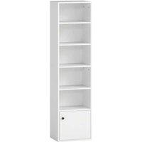 White 6-Tier Tall Bookcase with Cupboard - Slim Modular Storage, Adjustable Shelves, 156cm