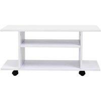 Modern White Wood TV Cabinet Stand with Storage Shelves & Lockable Wheels - Minimalist, Multi-Functional, 80cm Wide