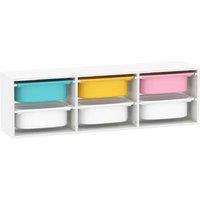 Low 2-Tier Kids Modular Toy Storage Unit with 6 Colourful Plastic Bins - Bedroom & Nursery Organiser