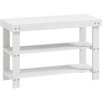 3-Tier Bamboo Shoe Storage Bench - White, Wood, Organiser, Entryway Seating
