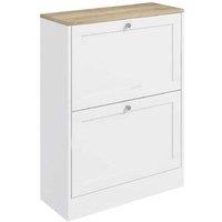 Slim Shoe Cabinet Storage - 2 Flip Drawers, Adjustable Shelves, Wood Effect - White Minimalist Hallway Organiser