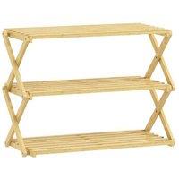 Natural Bamboo Shoe Rack - No Assembly, Foldable, 3-Tier Storage Shelf