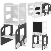 4-in-1 Foldable Toddler Step Stool with Safety Rail - Grey MDF & Pine, Kids Desk & Chalkboard