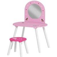 Solid Wood Kids Vanity Table Set - Pink Princess Dressing Table for Living Room Play, Storage & Style