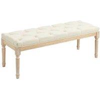 Vintage Cream White Solid Wood Bed End Bench - Upholstered Living Room Seat