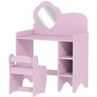 Kids Vanity Table & Stool Set - Purple, Solid MDF, Storage Shelves, 3-8Y - Playroom Furniture