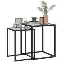 Set of 2 Nesting Coffee Tables - Tempered Glass Top, Steel Frame, Space-Saving - Contemporary Black Living Room Side Tables