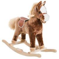 Kids Plush Wooden Rocking Horse Toy - Brown - Ages 3+ - Imaginative Ride-On - Safe & Sturdy