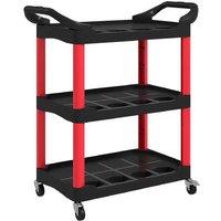 3-Tier Plastic Rolling Tool Cart - 91kg Heavy-Duty Garage Storage Trolley - Black/Red