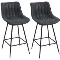 Set of 2 Faux Leather Swivel Bar Stools - Adjustable, Modern Black Kitchen Chairs