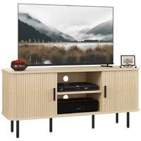 Wood TV Stand with Storage for TVs up to 55" - Oak Finish, Modern Living Room Media Console