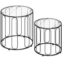 Contemporary Black Glass Nesting Coffee Tables - Metal Frame, Space-Saving, Modern Living Room Set