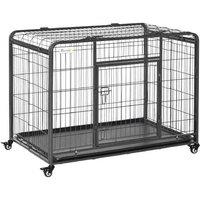 Heavy-Duty Foldable Dog Crate Cage Playpen with Wheels & Removable Tray - Large Breed Safe Kennel