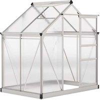 Large Polycarbonate Greenhouse with Sliding Door & Roof Vent - Silver, 6x4ft