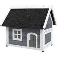 Outdoor Cat House - Waterproof Fir Wood Shelter with Open Roof, Modern Grey, Weatherproof, 77cm