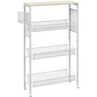 3-Tier Modular Kitchen Storage Cart with Steel Wire Baskets - White, Space-Saving Rolling Organiser