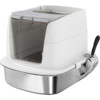 Large Stainless Steel Cat Litter Box with Scoop, Bag & Top Exit - Odour-Resistant, Easy-Clean Tray